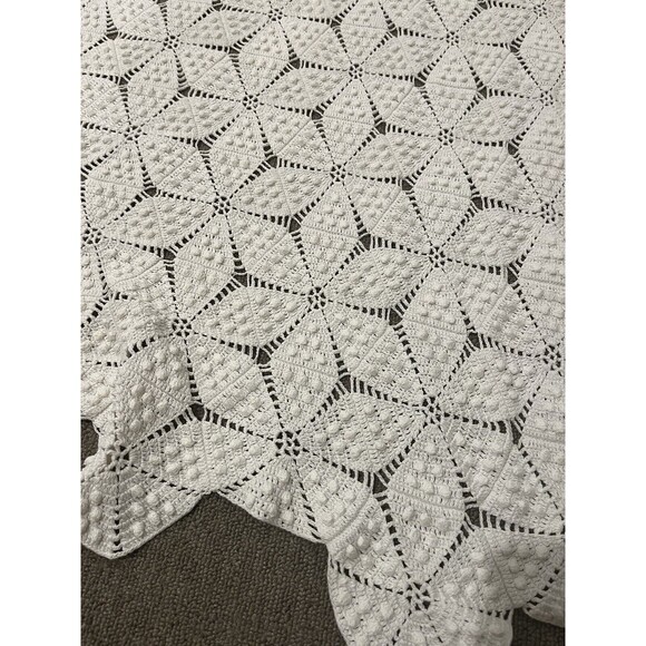 Vintage Crochet Coverlet Bedspread Star Popcorn Pinwheel Ecru Handmade Boho - Picture 7 of 8